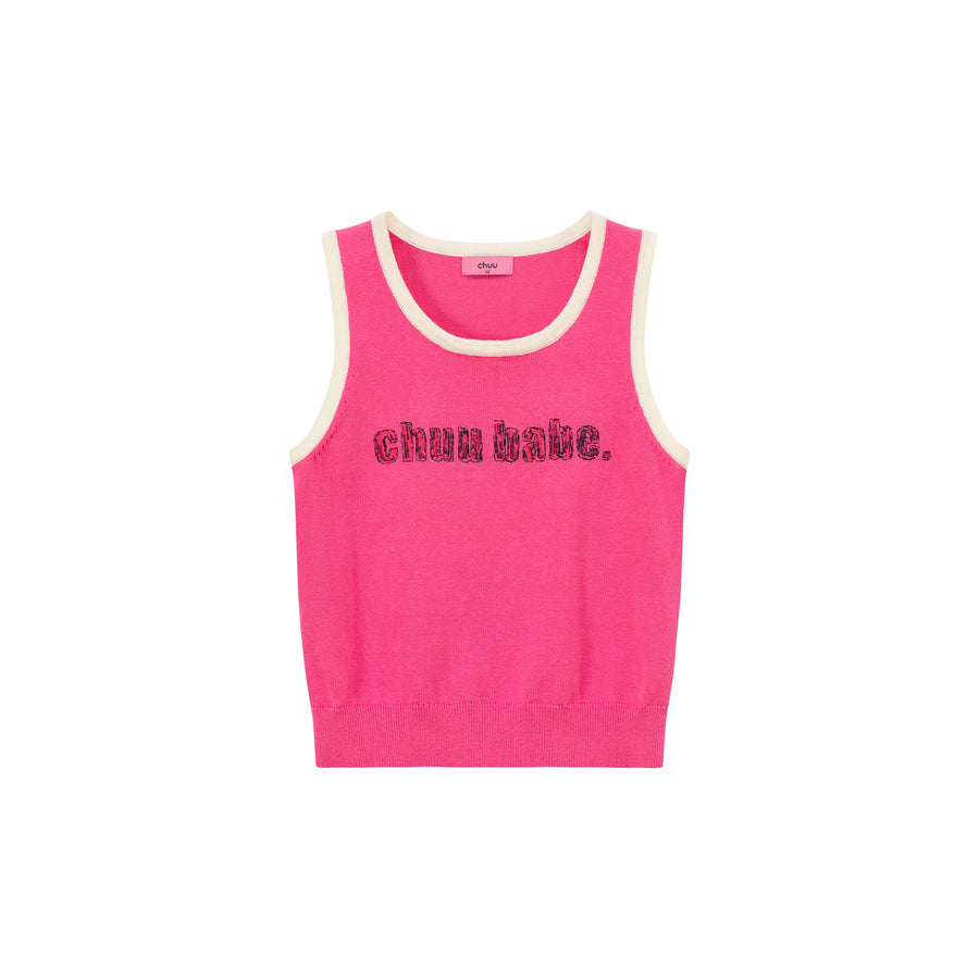 CHUU Logo Lettering Color Knit Sleeveless Top