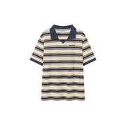 Retro Collar Stripe Short Sleeve T-Shirt