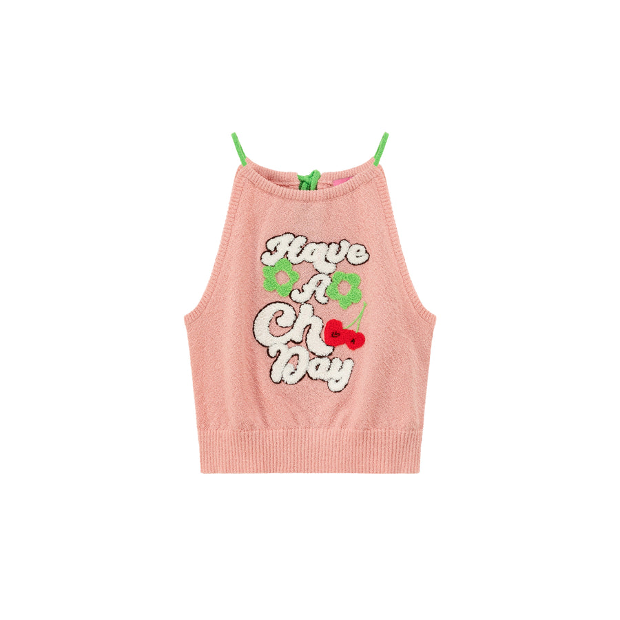 CHUU Embroidered Have A Chuu Day Cherries Sleeveless Halter Neck Top