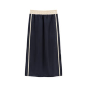 Elastic Waist Contrast Color Slit Mid Length Sporty Skirt