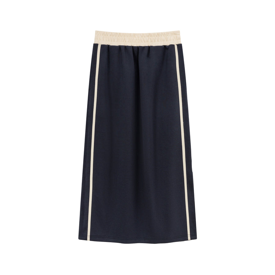 CHUU Elastic Waist Contrast Color Slit Mid Length Sporty Skirt