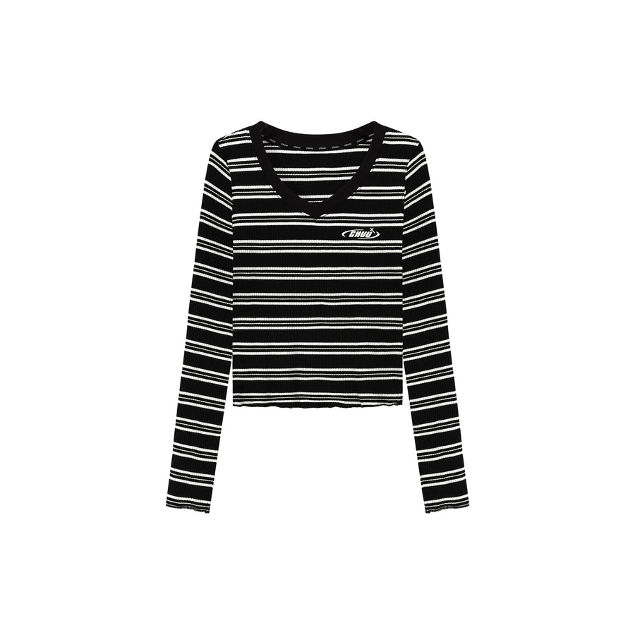 CHUU V-Neck Striped T-Shirt