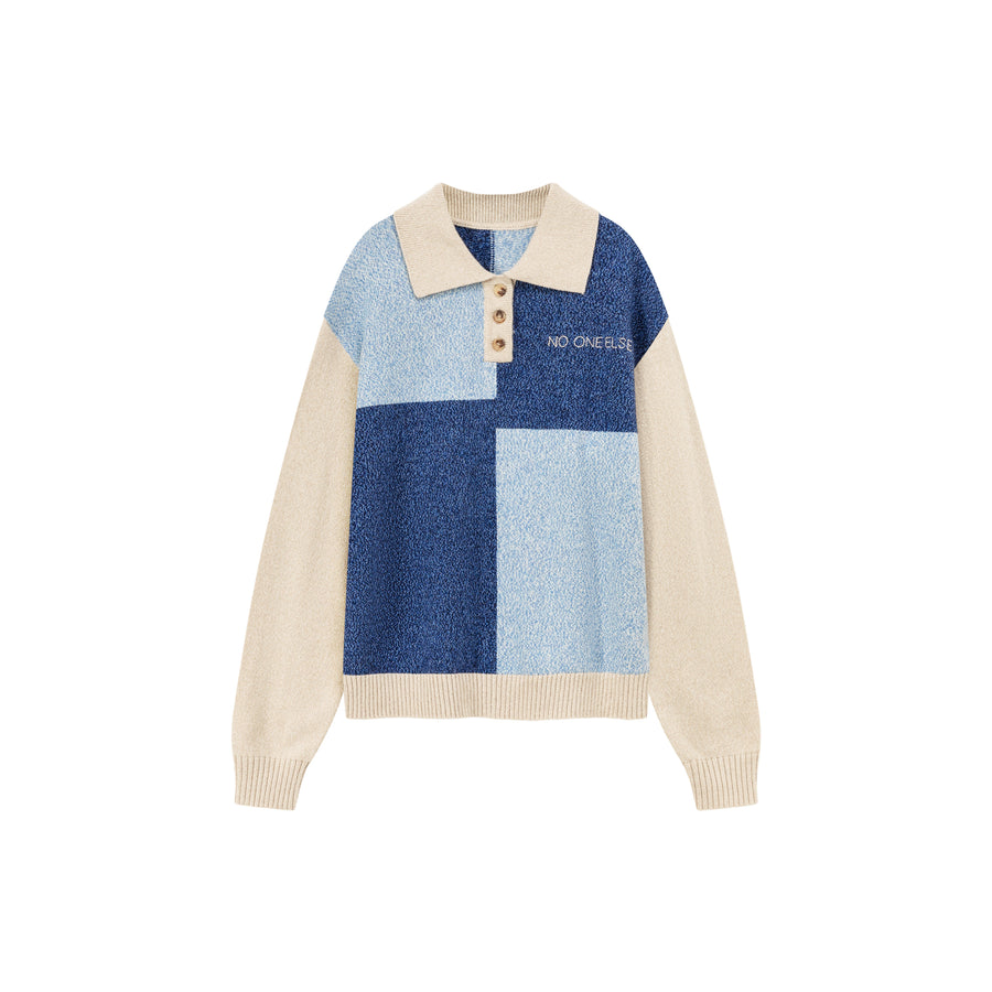 CHUU Collar Color Combination Knit Sweater