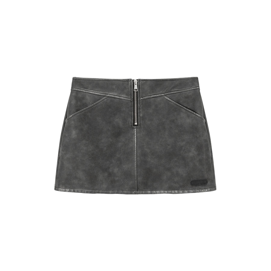 CHUU Zipper Leather Mini Skirt