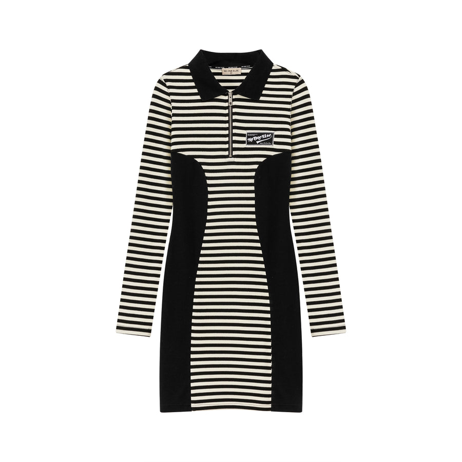 CHUU Half-Zip Striped Mini Dress