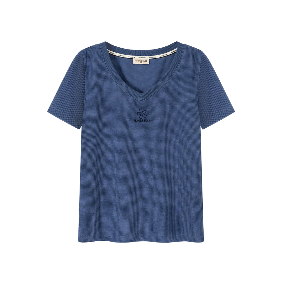 CHUU Logo V-Neck Waffle T-Shirt