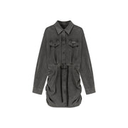String Shirring Shirt Mini Dress