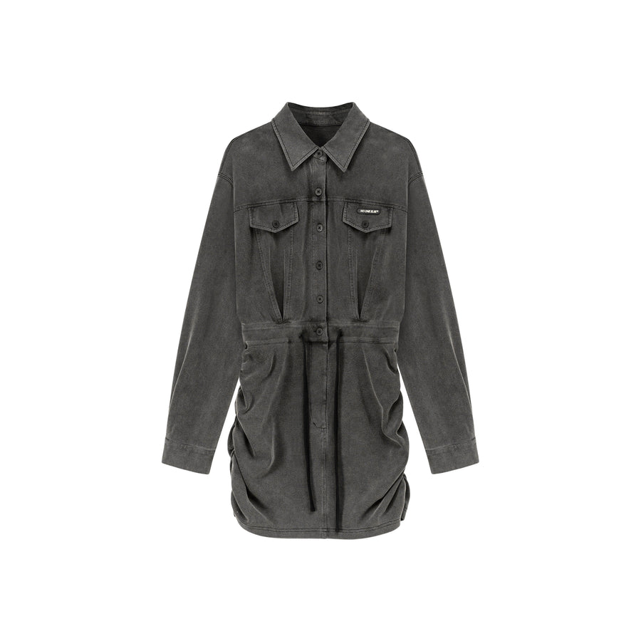 CHUU String Shirring Shirt Mini Dress