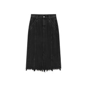 Slit Fringed Hem Long Skirt