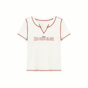 Noe Lettering V Neck Stitch Short Sleeve T-Shirt