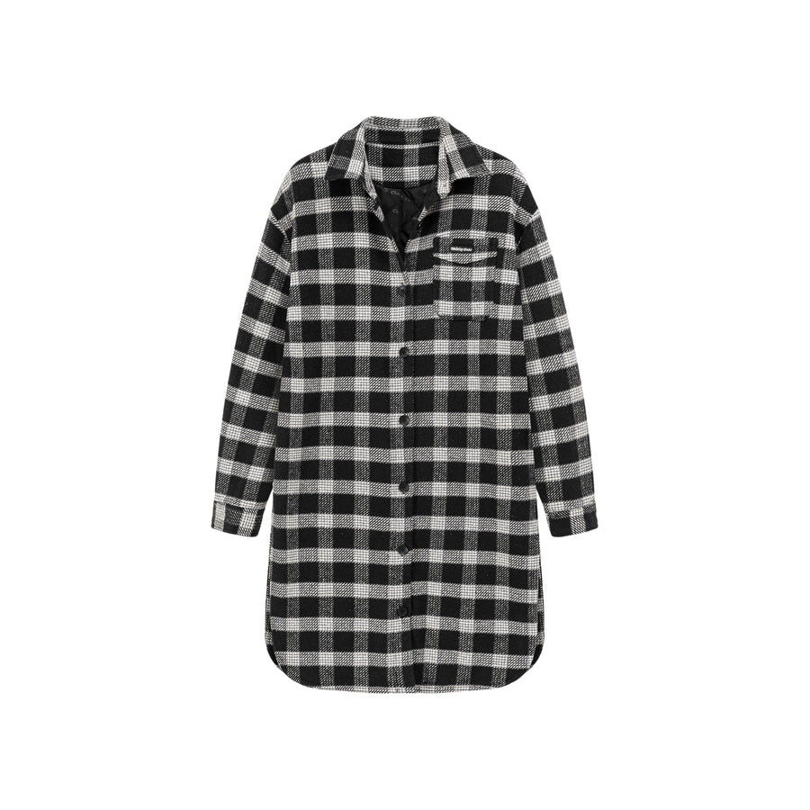 CHUU Check Long Button Coat