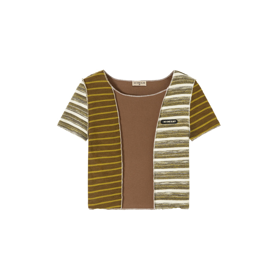 CHUU Contrast Striped Slim Cropped T-Shirt