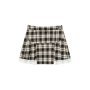 Checked Lace Hem Mini Skirt