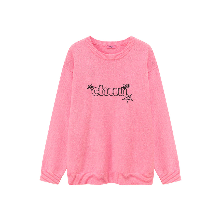 CHUU Logo Star Lettering Loose Fit Knit Sweater