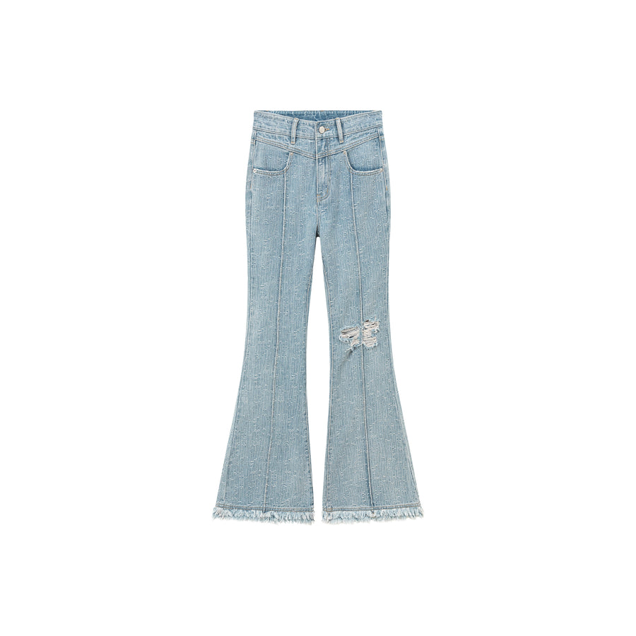 CHUU Fringed Ripped Bootcut Denim Jeans