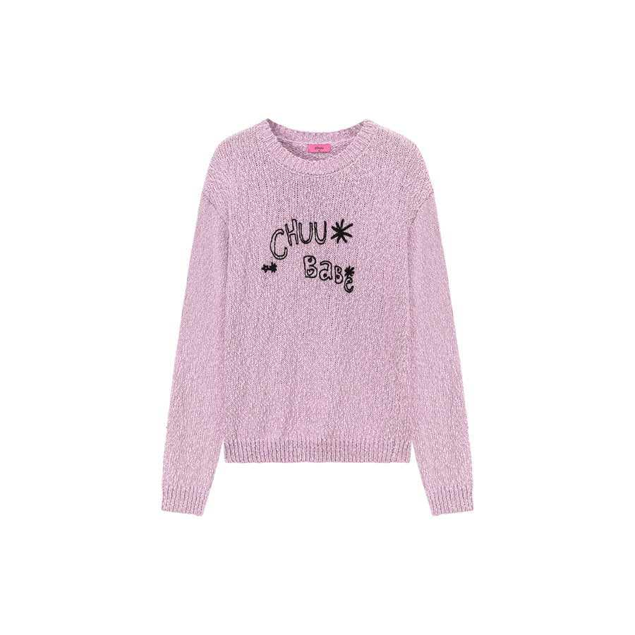 CHUU Macaron Color Logo Knit Sweater