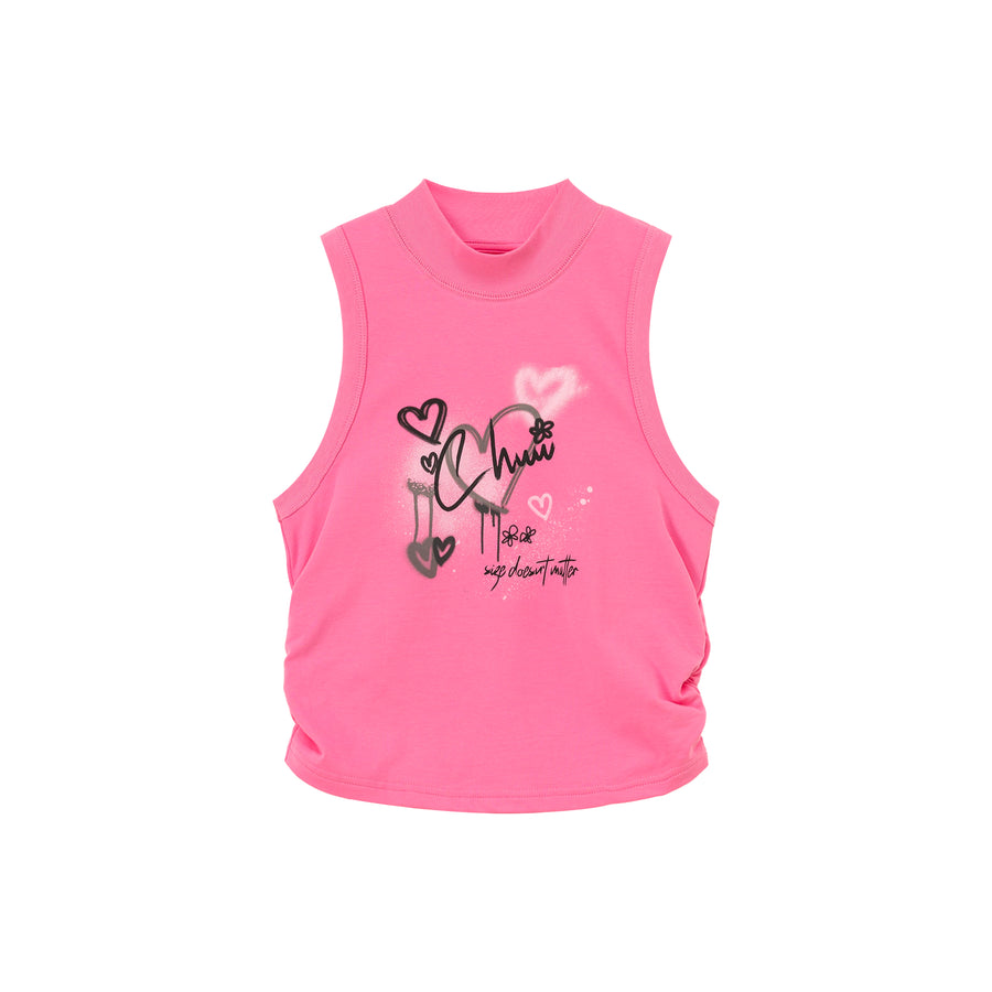 CHUU Size Doesnt Matter Heart Shirring Sleeveless Top