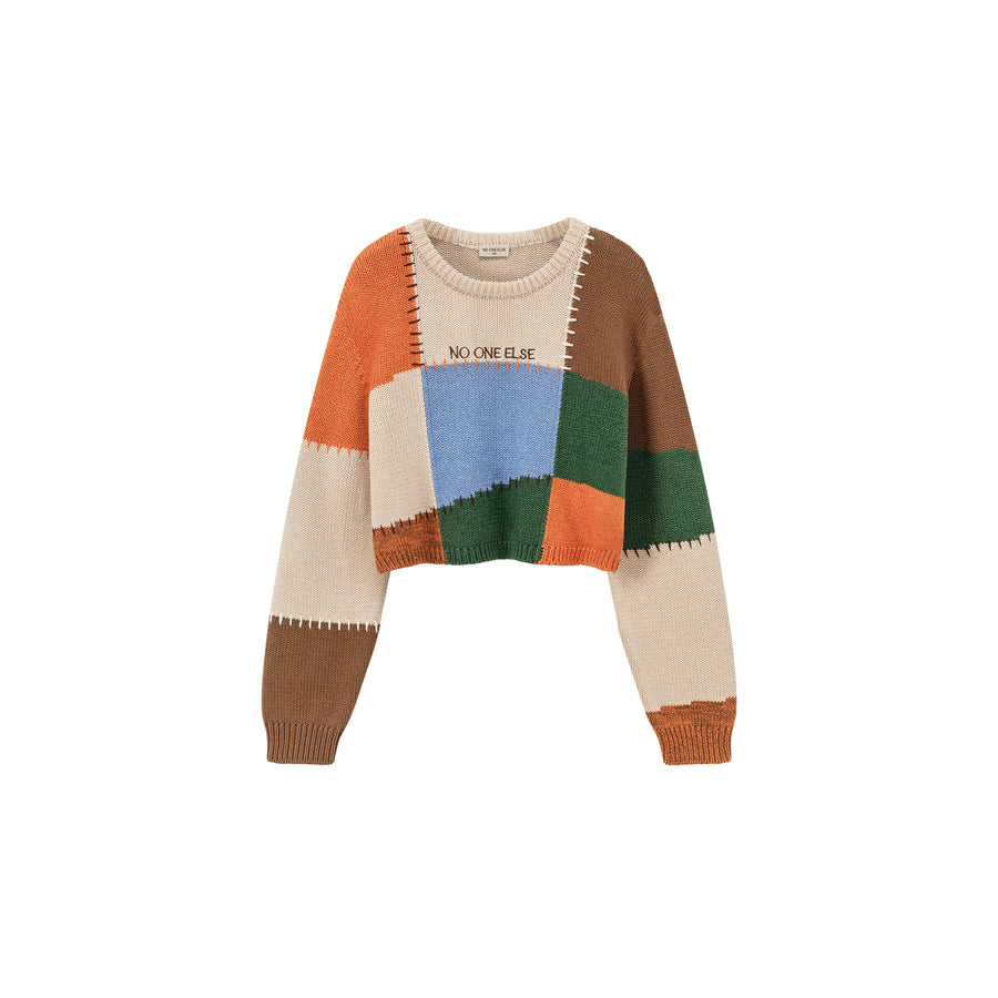 CHUU Color Patchwork Crop Knit Sweater