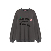 Lettering Flowers Boxy Sweatshirt