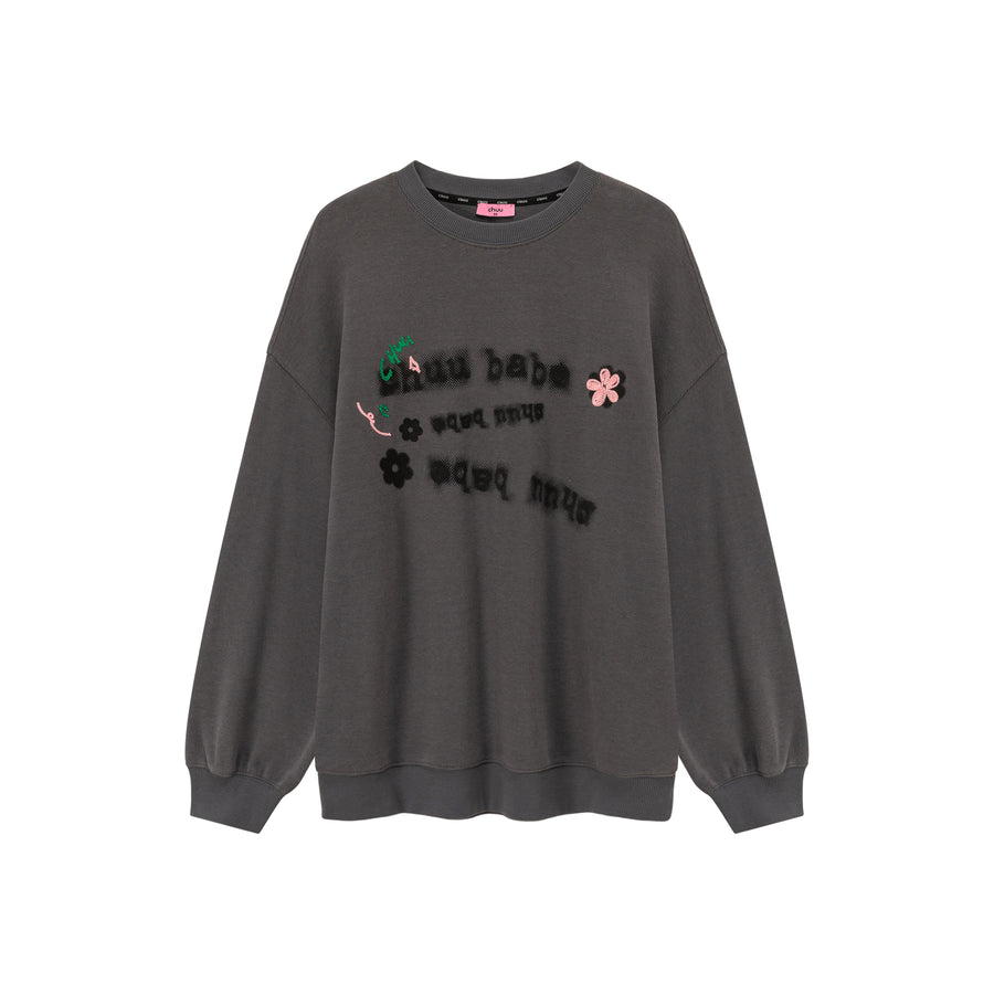 CHUU Lettering Flowers Boxy Sweatshirt