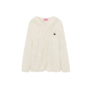 Embroidered Fuzzy Hooded Cardigan