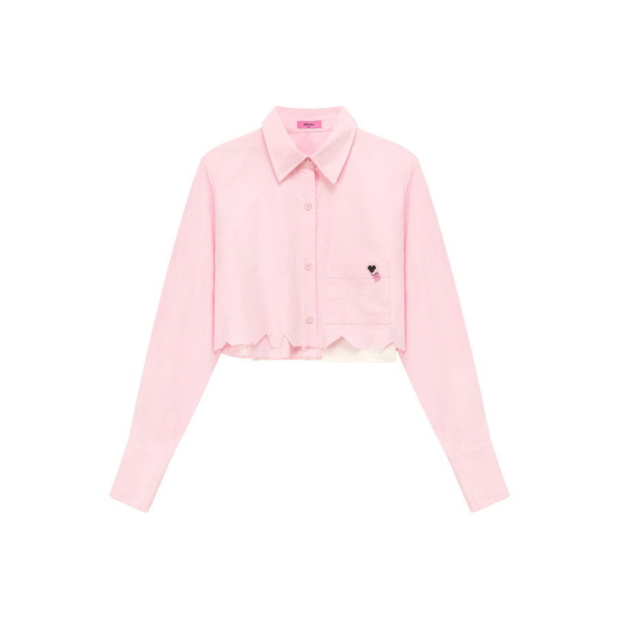 CHUU Color Crop Jagged Hem Shirt