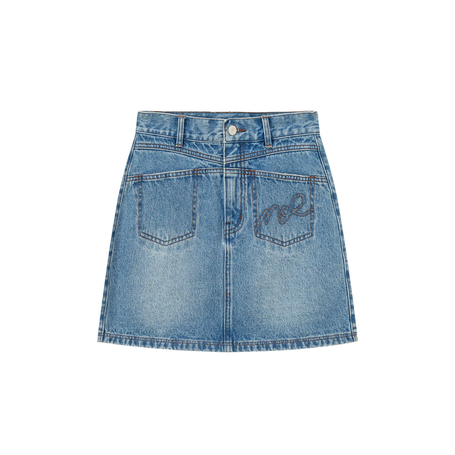 CHUU High Waist Logo Pocket Denim Mini Skirt