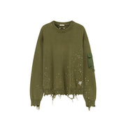 Pocket Paint Splatter Distressed Loose Fit Knit Sweater