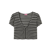 Stripe Layering Short Sleeve Crop Top