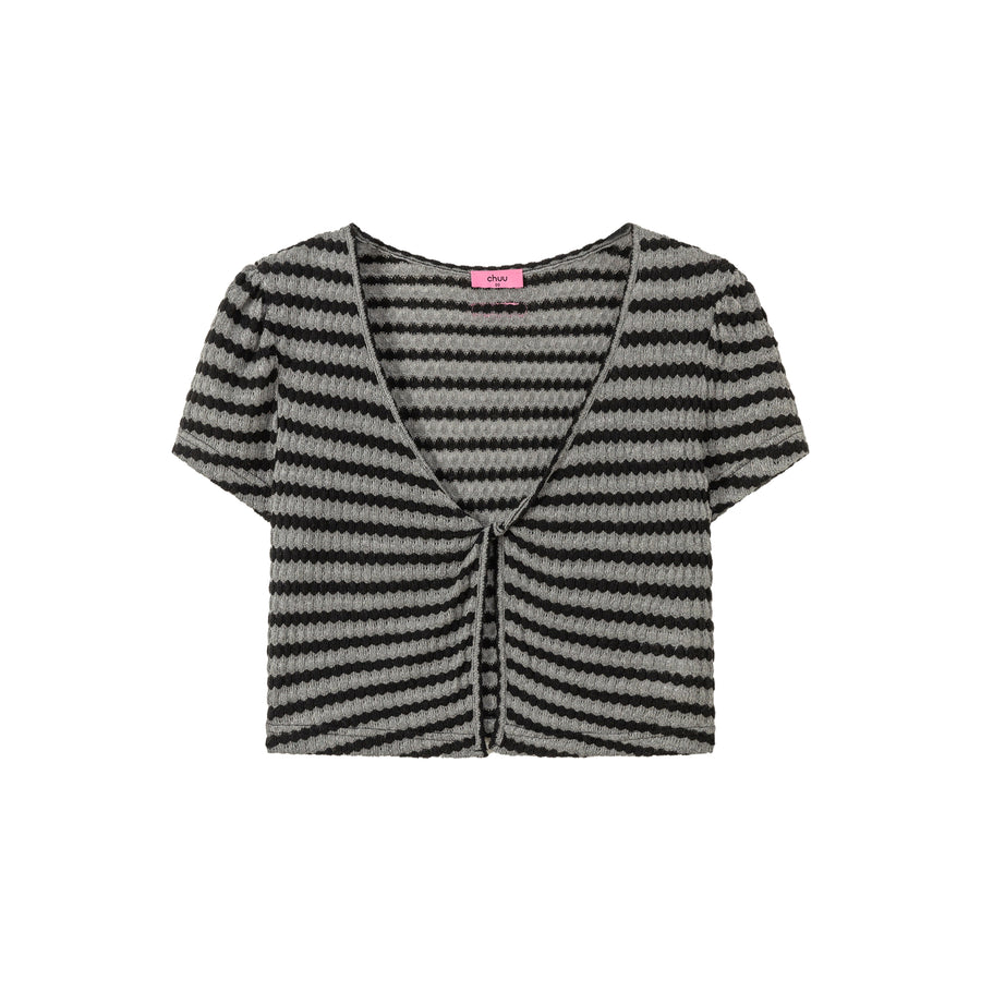 CHUU Stripe Layering Short Sleeve Crop Top