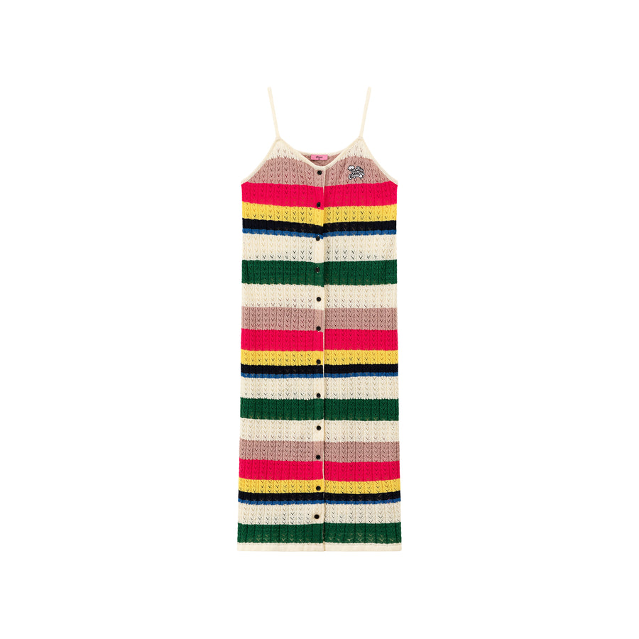 CHUU Striped Bustier Button Sleeveless Knit Dress