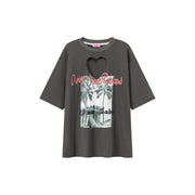 Cotton Heart Key Hole Chuu Babe Printed Loose Fit T-Shirt