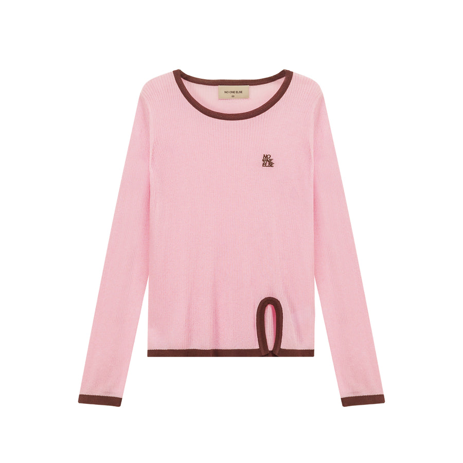 CHUU Slit Colorblocked Line Knit Top