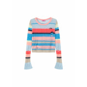 Rainbow Crop Ripped Stripe Knit Sweater