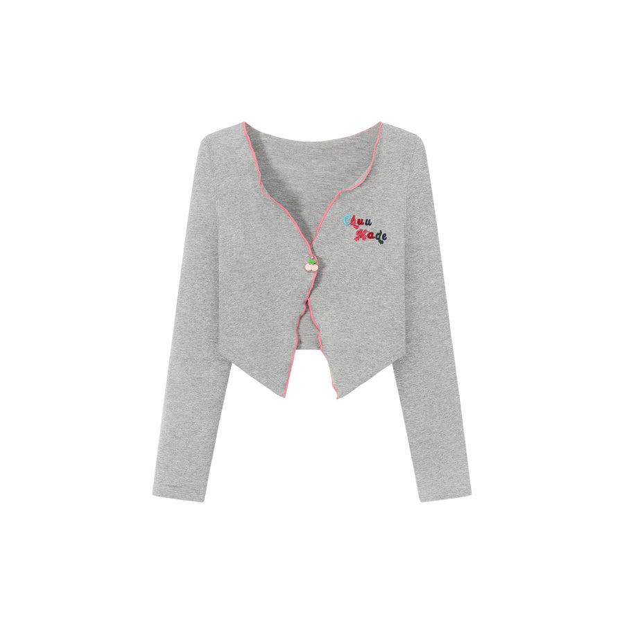 CHUU Logo Embroidered Ruffle Cardigan