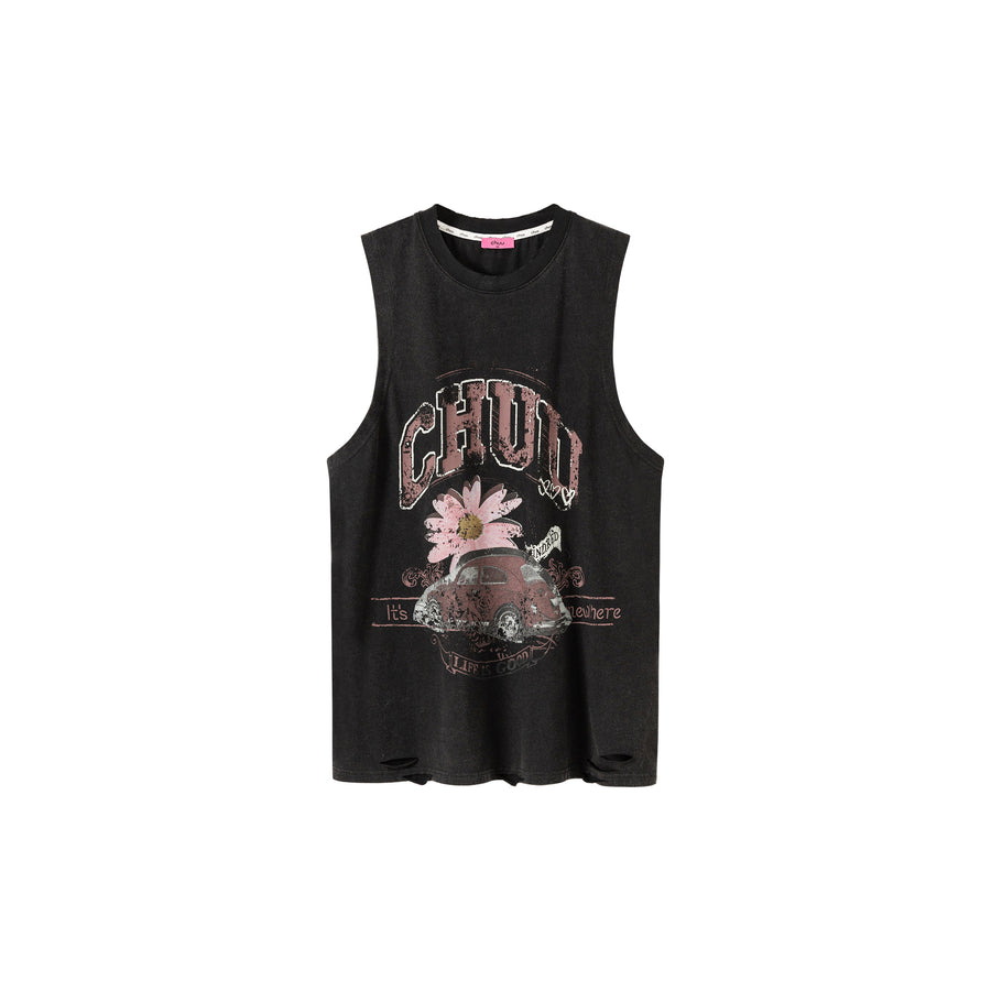 CHUU Vintage Oversized Chuu Printed Car Sleeveless T-Shirt