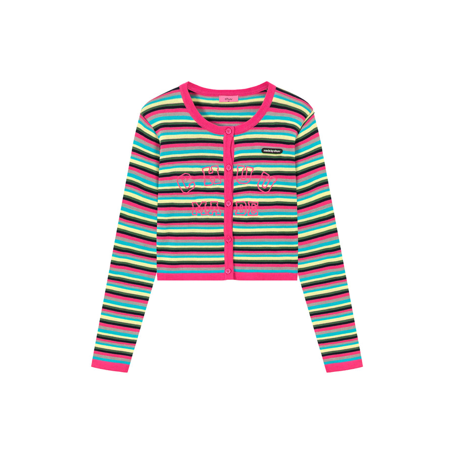 CHUU Rainbow Stripes Knit Button Cardigan