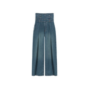 Ultra High Waist Pintuck Wide Denim Jeans