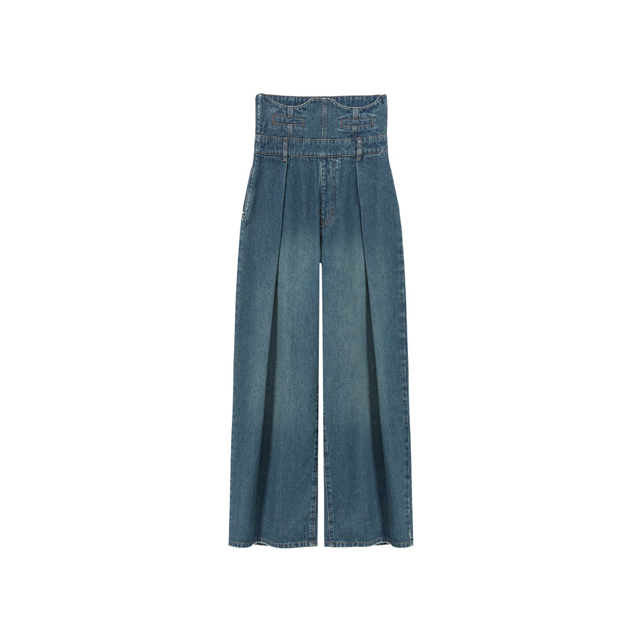 CHUU Ultra High Waist Pintuck Wide Denim Jeans