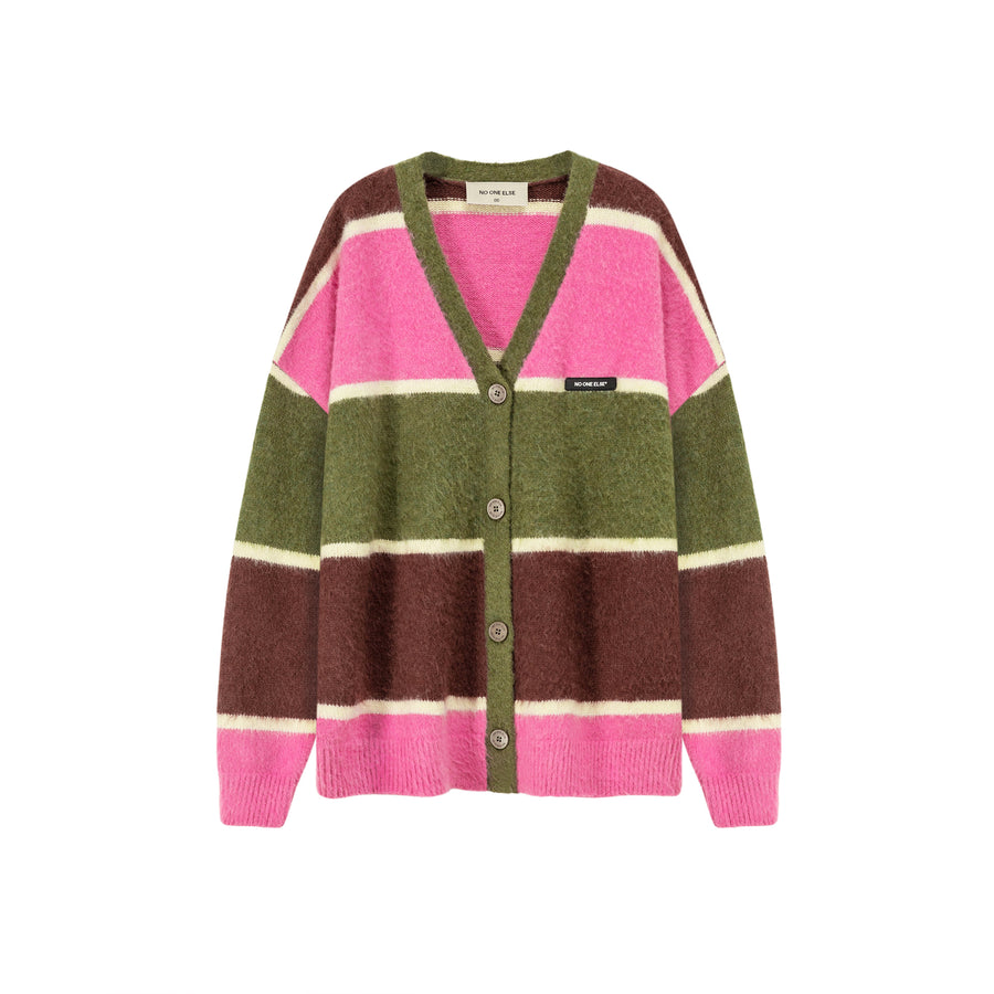 CHUU Color Combination Stripe Knit Cardigan