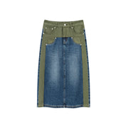 Two Toned Long Denim Skirt