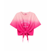 Gradient Short Sleeve Ribbon Tie Up Crop T-Shirt