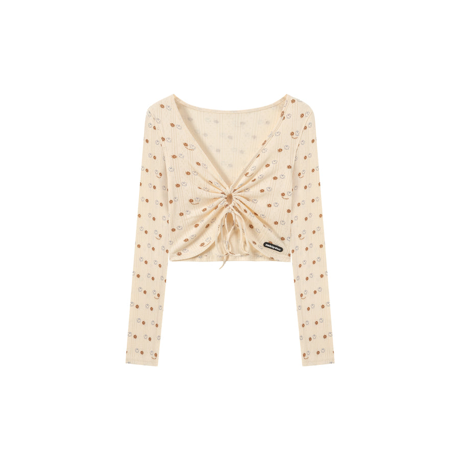 CHUU Flower Eyelet Key Hole Cardigan Top