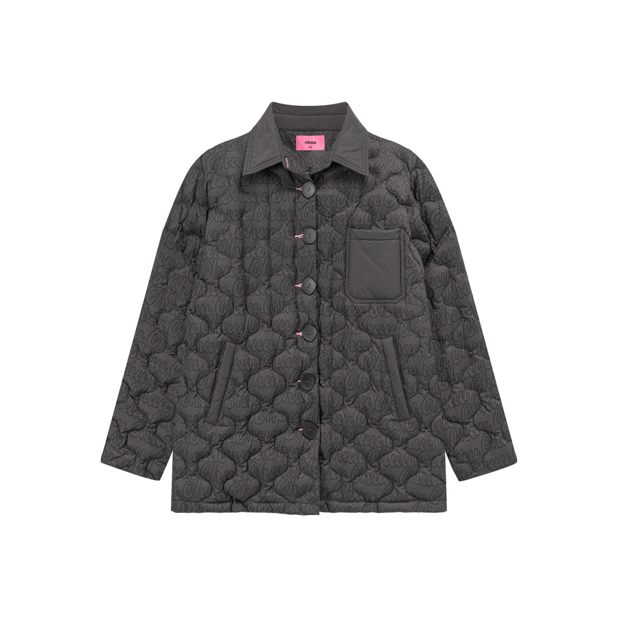 CHUU Lettering Quilted Padded Button Jacket