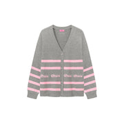 Lettering Striped Knit Cardigan