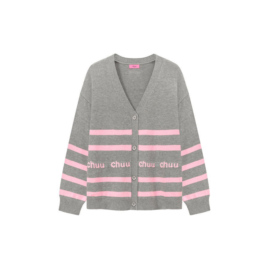 CHUU Lettering Striped Knit Cardigan