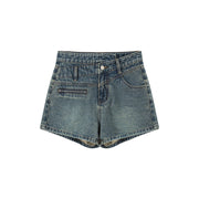 Asymmetrical Button Distressed Denim Shorts