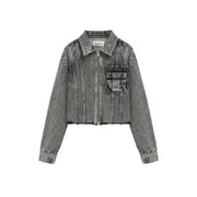 Logo Pocket Zip-Up Denim Jacket