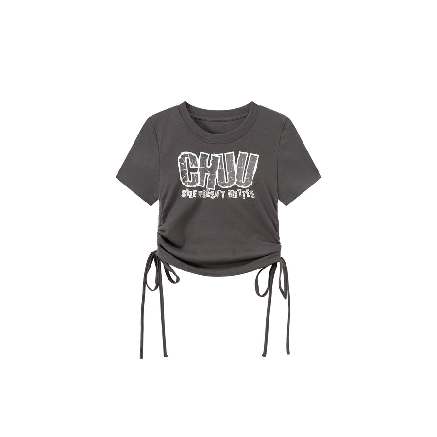 CHUU Size Doesnt Matter Side String Cropped T-Shirt