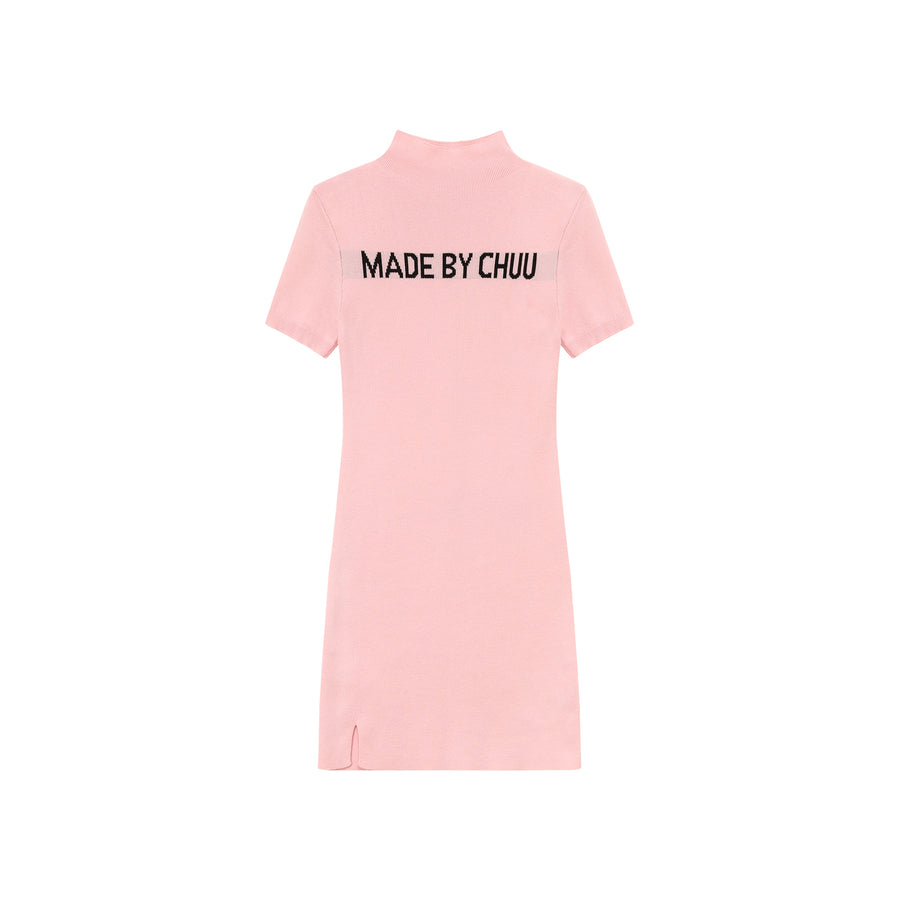 CHUU High Neck Logo Knit Mini Dress